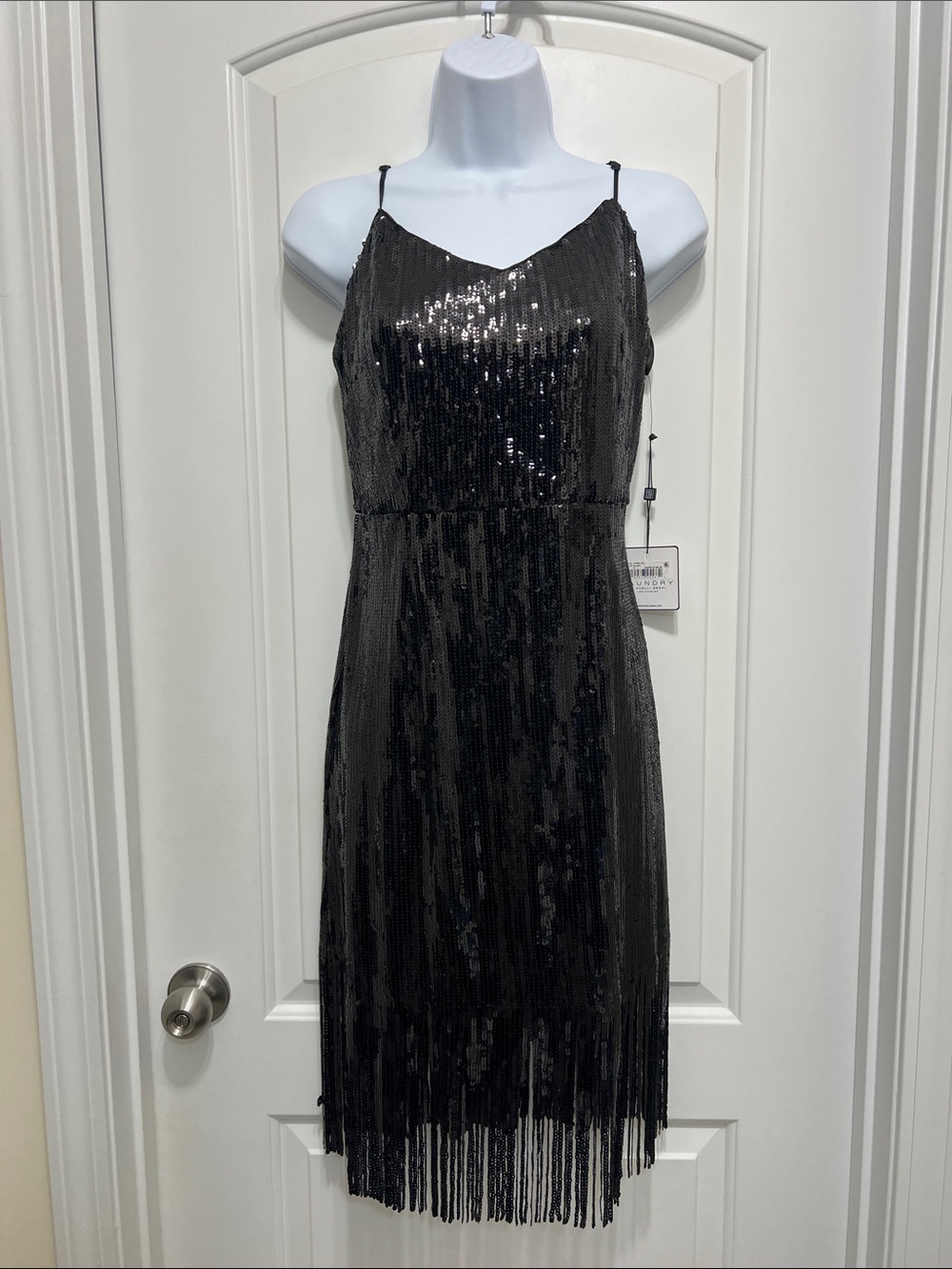 Laundry By Shelli Segal Black Sequin Fringe Slip Dress